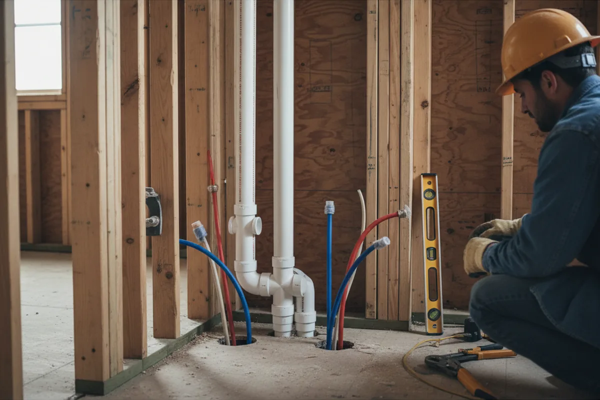 Drain and supply rough-in during Sump Pump Repair in Rhododendron
